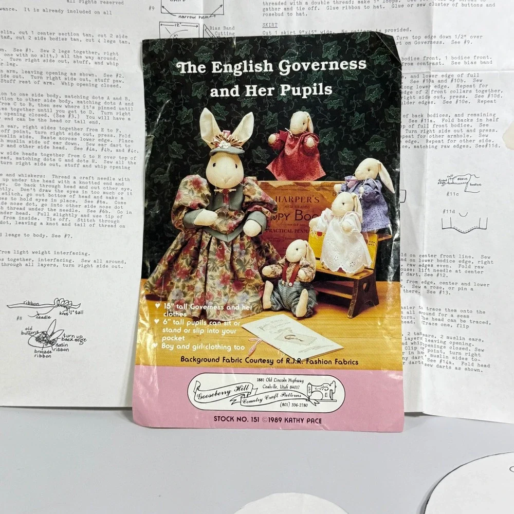 VTG Gooseberry Hill Bunny Rabbit Doll Sewing Pattern English Governess 1989 DIY